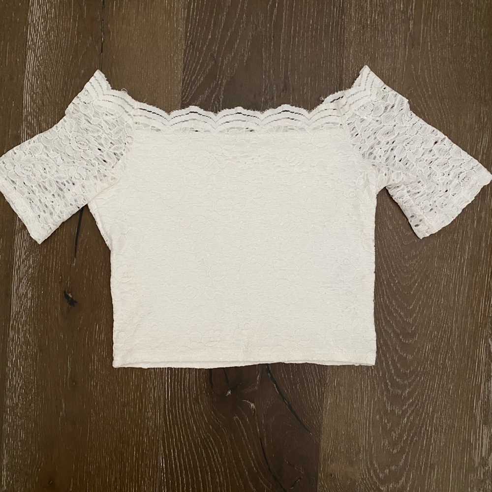 White lace cropped off the shoulder from Hollister
